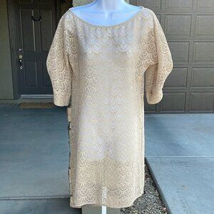 No.058 Anthropologie Corey Lynn Calter Cream Lace Knit Dress Top – Size 4 🤍✨